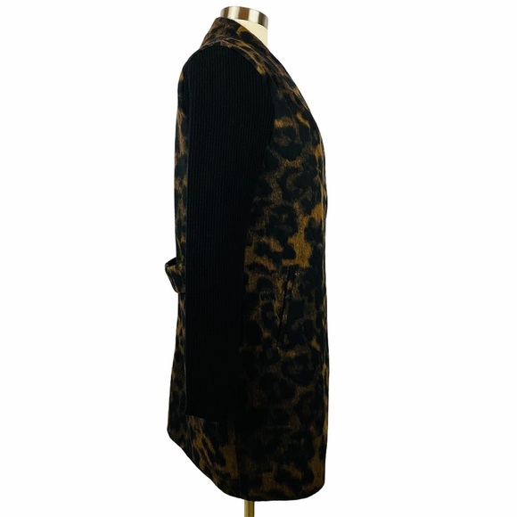 KENNETH COLE NEW YORK Rib Sleeve Leopard Coat M - Picture 5 of 11
